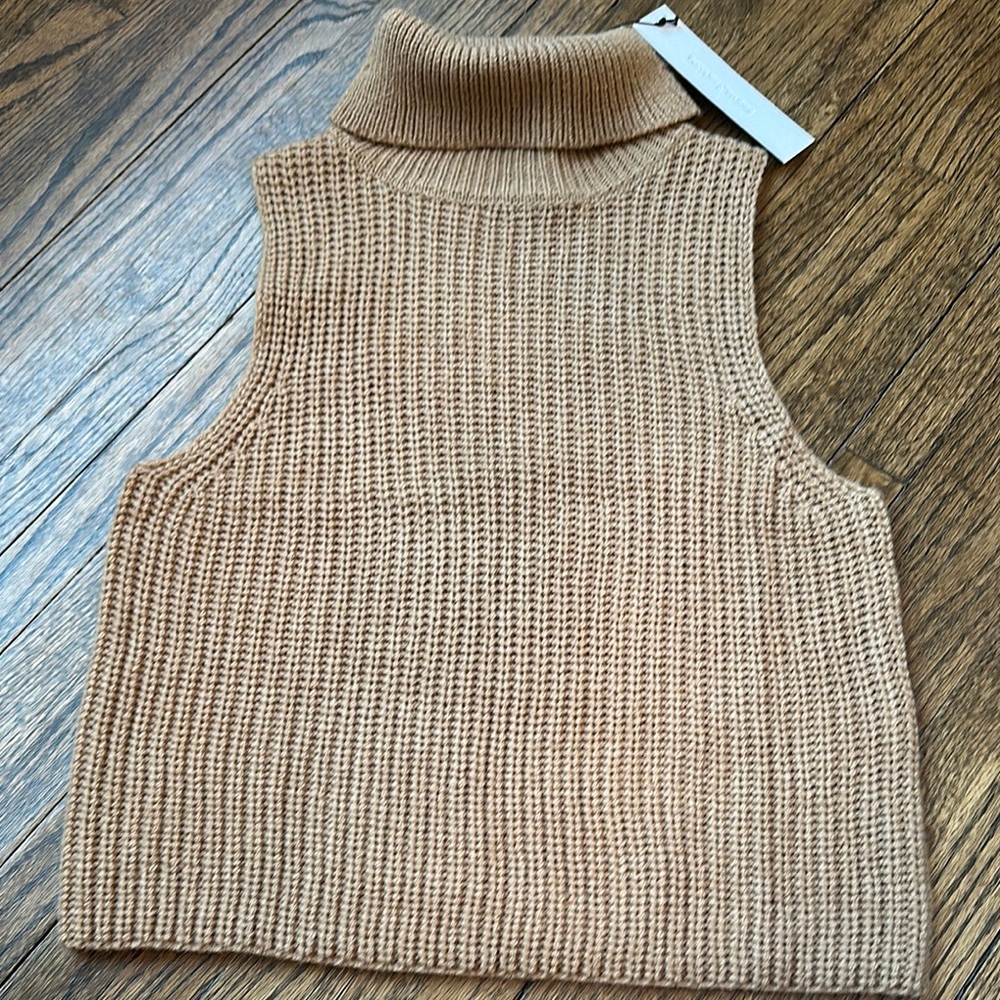 Stitches & Stripes small  Tan Knit Sleeveless Turtleneck Top